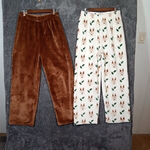 Cozy Brown and Patterned Pajama Pants 2 Lounge Womens Large